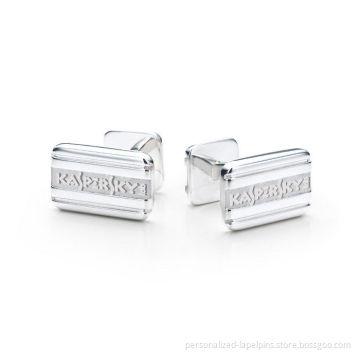 Custom Engraved Silver Logo Metal Cufflinks And Tie Clips , Brass Material For Souvenirs And Apparel Accessories